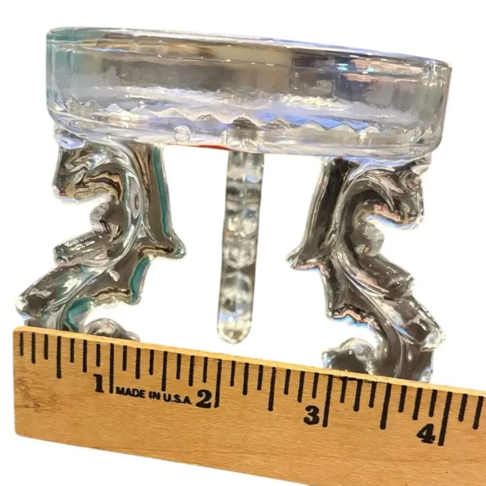 Vintage Pressed Glass Clear 3 Footed Candle Holder Plant Globe Chinoiserie Stand
